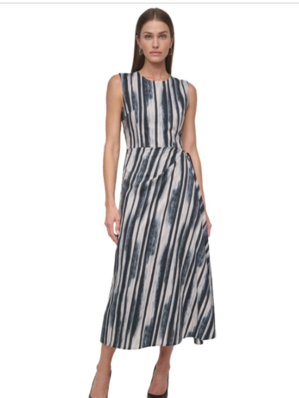 Dkny Women's Jewel-Neck Faux-Wrap Sleeveless Dress - Black Multi
